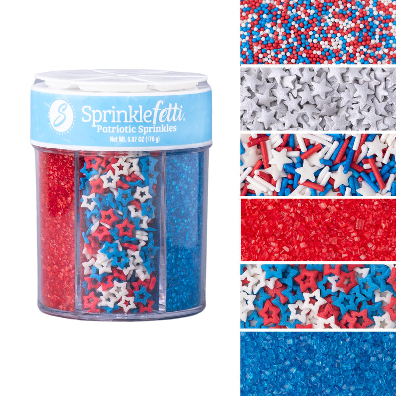 Sweets Indeed 4th of July Sprinkles 6 Cell Jar – Patriotic Nonpareils, Star Sprinkles, Jimmies and Sanding Sugar for Baking & Decorating Cupcakes,