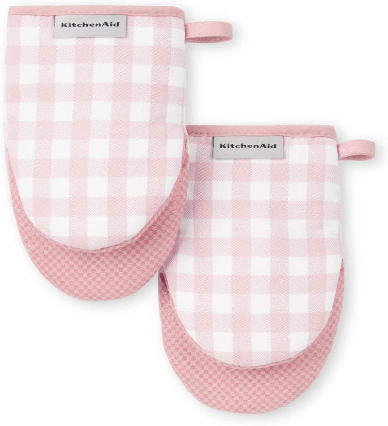 Kitchenaid Gingham Mini Oven Mitt 2-Pack Set, Dried Rose, 5.5"X8