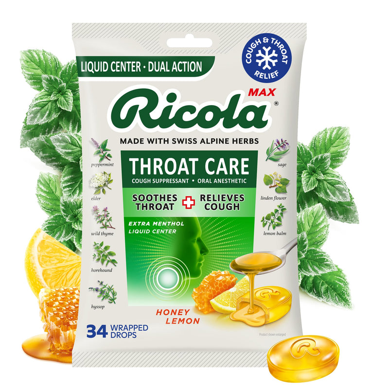 Ricola, Throat Care Max Honey Lemon, 34 Count 34 Throat Care