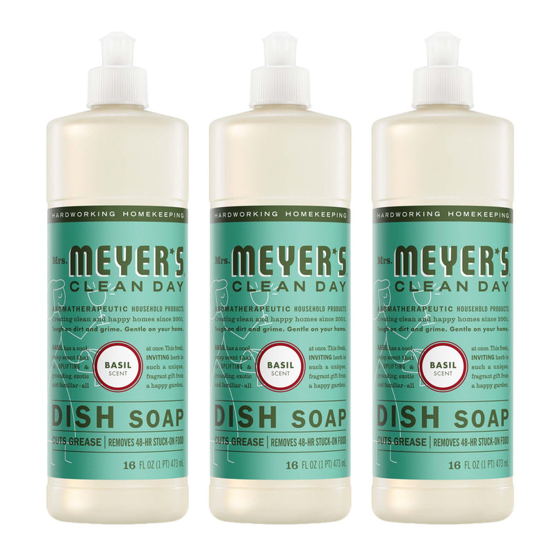 MRS. MEYER'S CLEAN DAY Liquid Dish Soap, Basil, 16 fl oz, 3 Pack 16 Fl Oz (Pack of 3) Basil