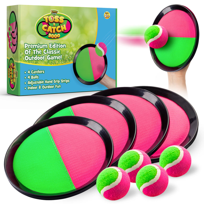 Yoya Toys Toss and Catch Ball Game Toy Set - 4 Paddles & 4 Sticky Balls - Fun Kids Outdoor Games Activity for Backyard, Beach, Park, Camping -