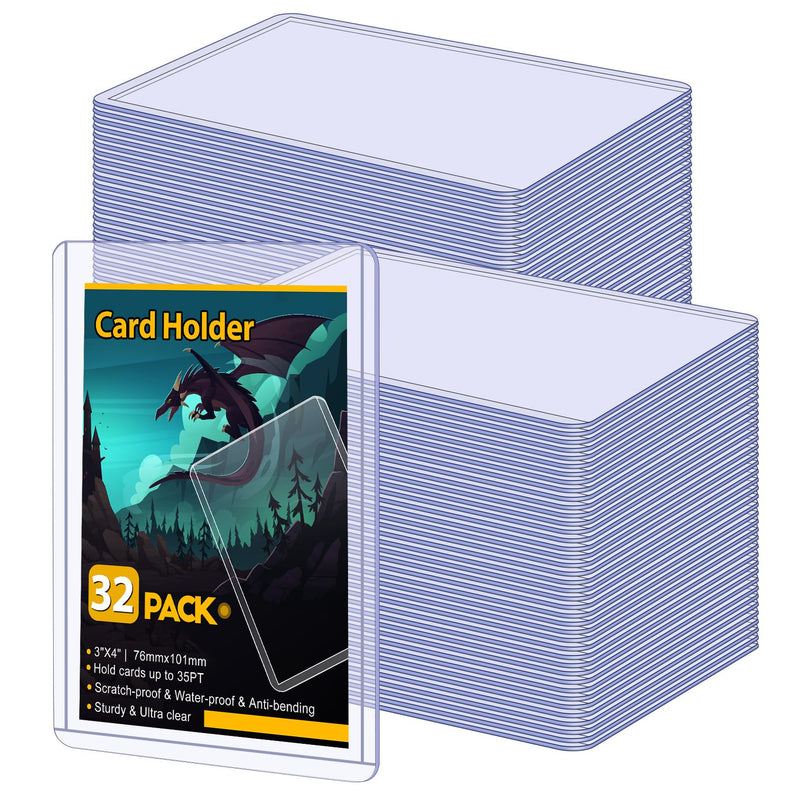 32 Count Card Sleeves Hard Plastic, Sooez 35PT Card Holder, 3" x 4" Baseball Card Protector, Rigid Card Case for Collectible Game Cards, Standard