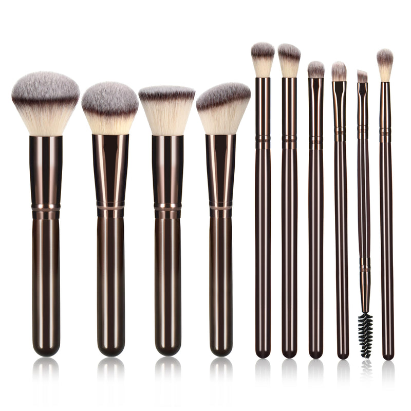 10 Piece Black brown Makeup Brushes - Wooden Handle with Soft Synthetic Bristles,for Face & Eye Makeup|Professional Makeup Brushes set for Women &