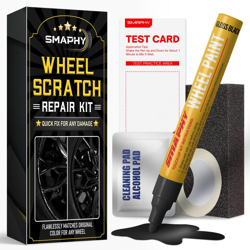 Wheel Scratch Repair Kit, Gloss Black Rim Repair Kit Curb Rash, DIY Alloy Wheel Repair Kit, Car Wheel Rim Scratch Repair Kit, Rim Paint Pen for
