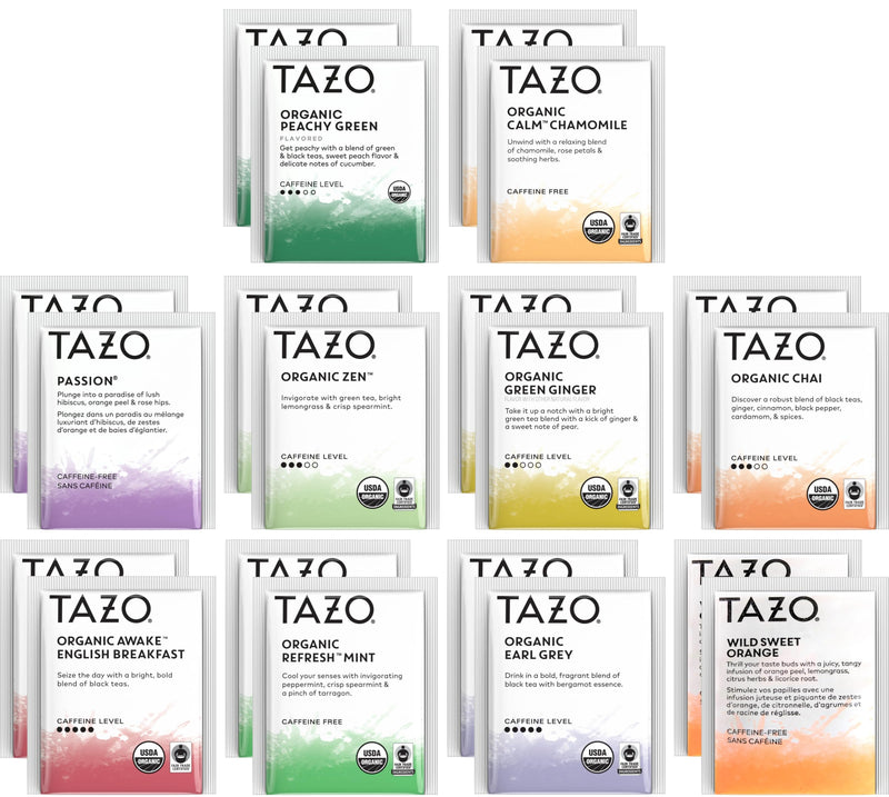Tazo Tea Bags Sampler Variety Gift Box, 10 Different Flavors, 20 Count