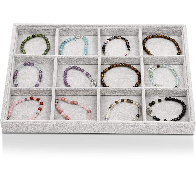 Juvale Velvet Stackable Jewelry Organizer Tray - 12-Grid Bracelet Holder & Ring Organizer - Velvet Jewelry Tray with Soft Compartments - Bracelet