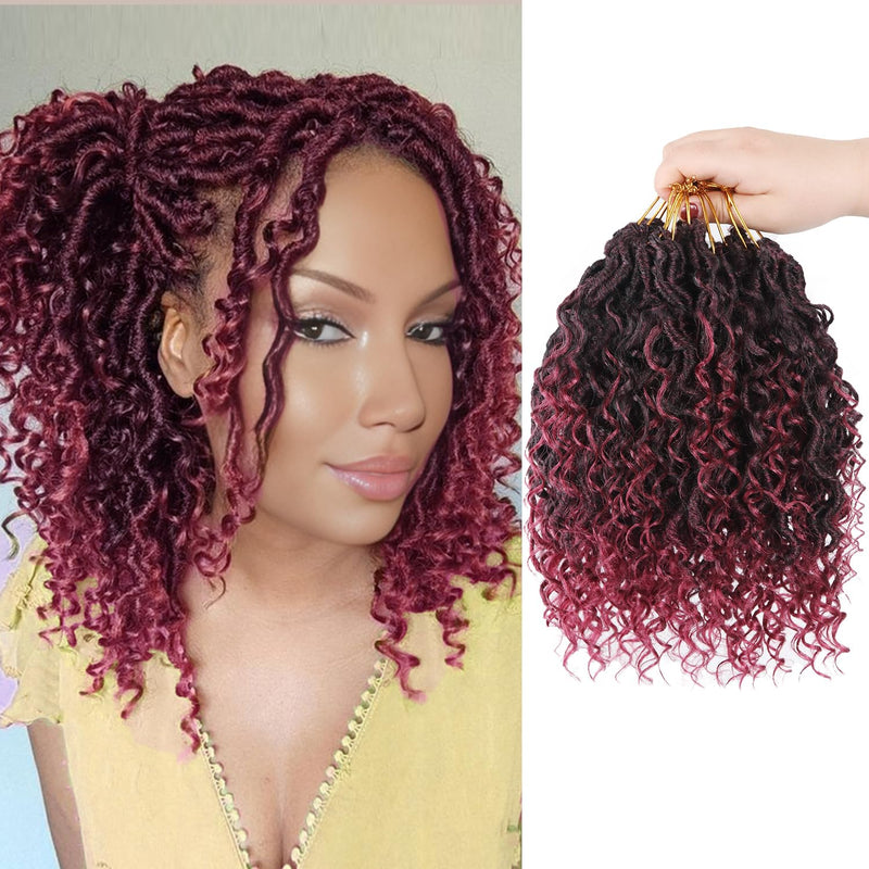Vemet Goddess Locs Crochet Hair, 8 Inch 9 Packs Faux Locs Synthetic Crochet Hair, Boho Style Pre looped crochet with Curly Ends 8 Inch(Pack of 9) TBUG