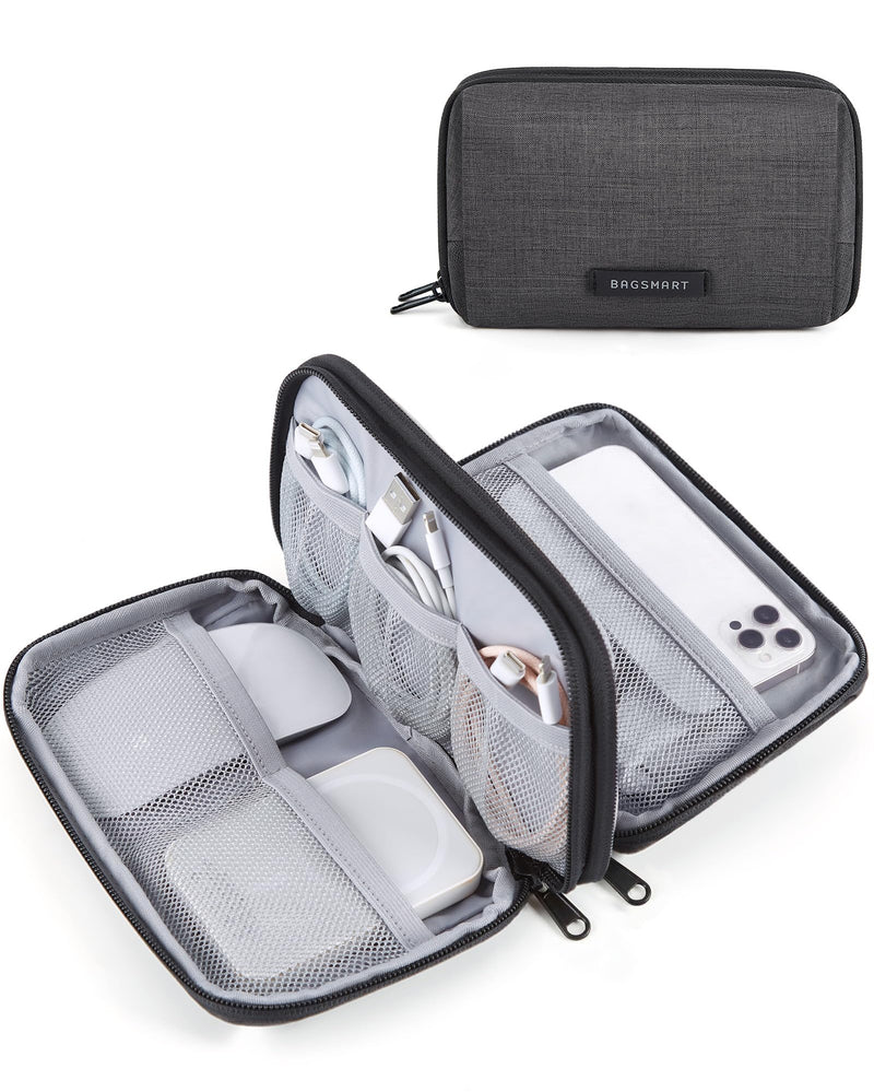 BAGSMART Electronics Travel Organizer for Cords Chargers Phones, Black | Travel Essentials, Tech Organizer Pouch, Cord organizer bag for Cables,