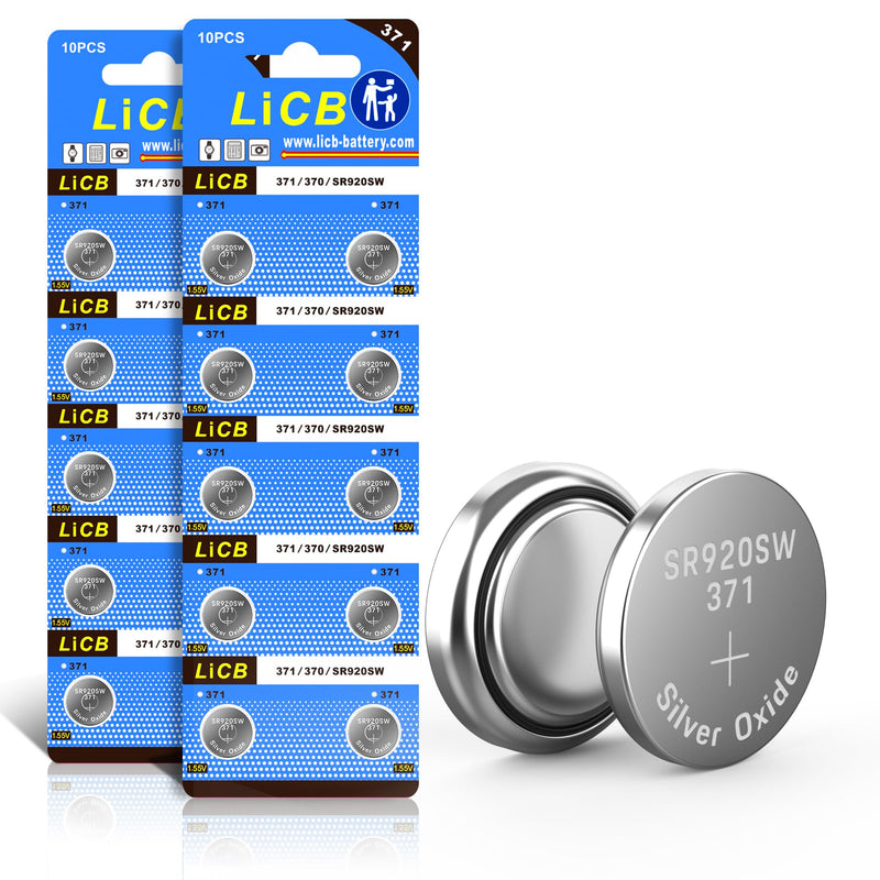 LiCB 20 Pack SR920SW 371 370 AG6 Battery 1.5V Button Cell Watch Batteries 10 Count (Pack of 2)
