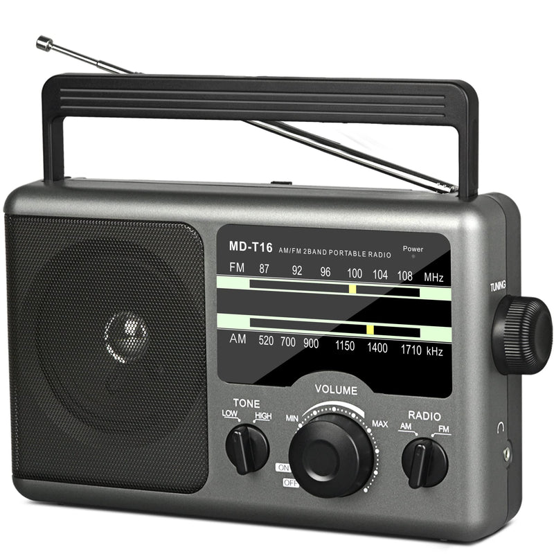 AM FM Portable Radio Battery Operated by 4X D Cell Batteries Or AC Power Transistor Radio with and Big Speaker, Standard Earphone Jack, High/Low