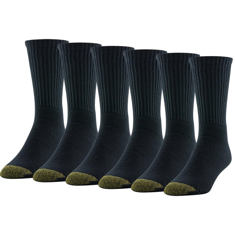 GOLDTOE Men's Cotton Blend Athletic Crew Socks, 6-pairs Large Black