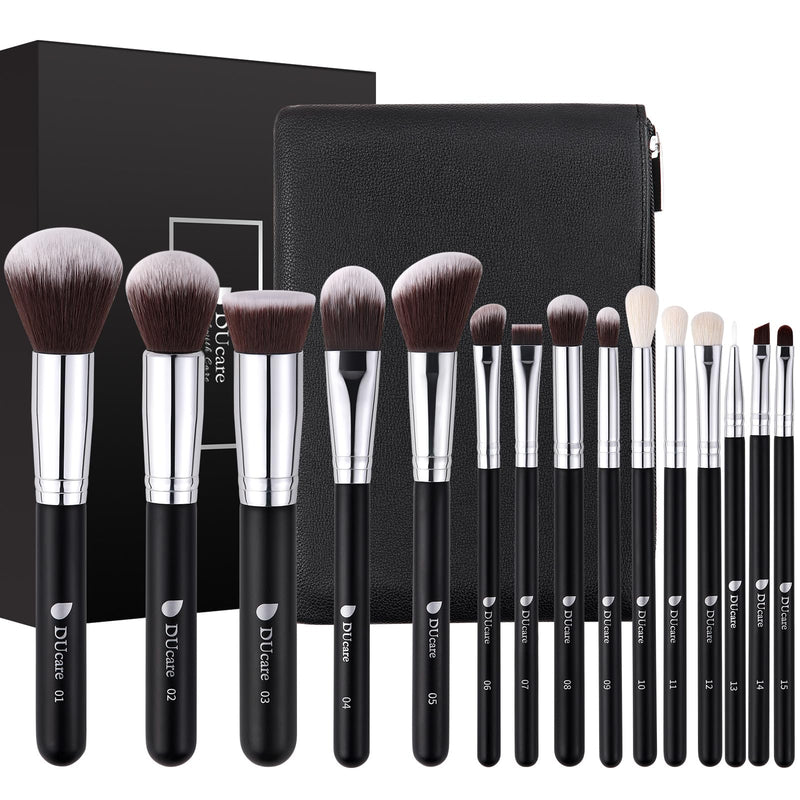 DUcare Makeup Brushes with Travel Bag 15Pcs Makeup Brush Set | Premium Synthetic Powder Foundation Contour Blush Concealer Eye Shadow Blending
