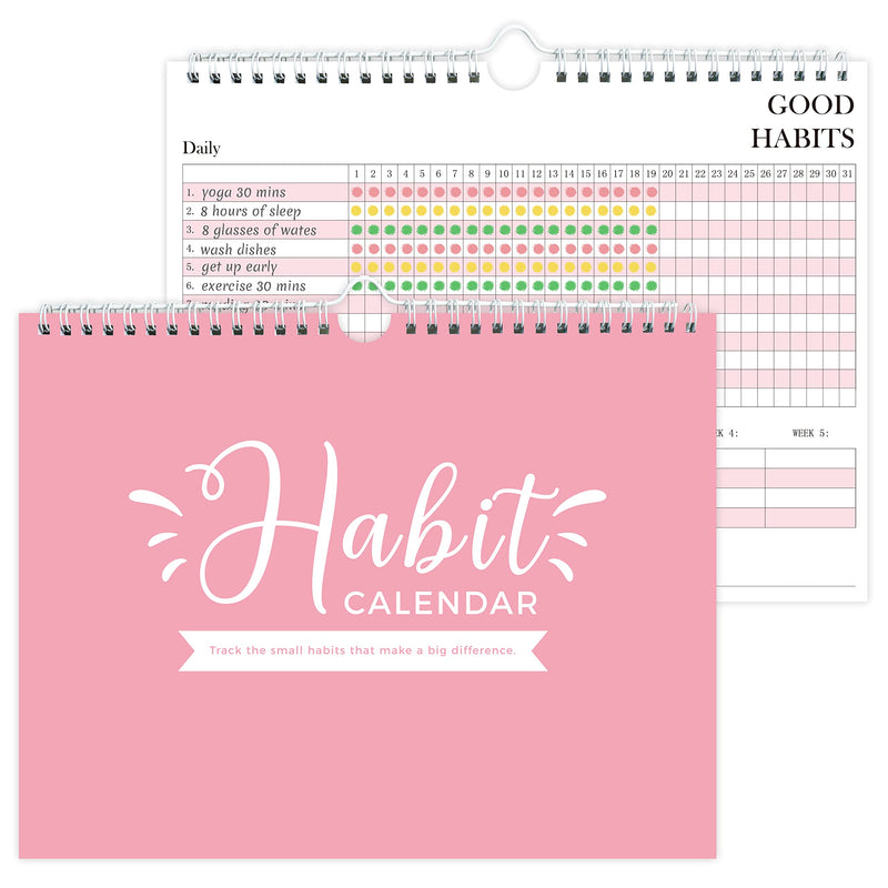 Habit Tracker Journal - Undated Weekly & Monthly Planner with Spiral Binding12Months, 8.5"x11' Pink Pink Habit Tracker