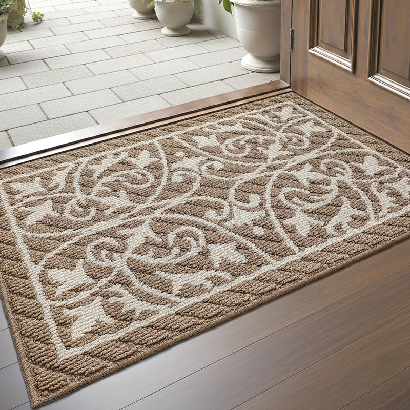 DEXI Front Door Mat 24X36, Washable Entryway Mat with Non Slip Backing, Low Profile Absorbent Moisture Dirt Trapper Entrance Floor Mats for Entry