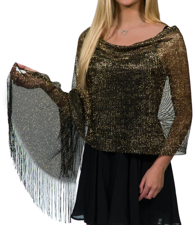 ShineGlitz Shawls and Wraps for Evening Dresses, Metallic Glitter Shawls for Women, Sparkling Wedding Giving Shawl Gift Black/Gold