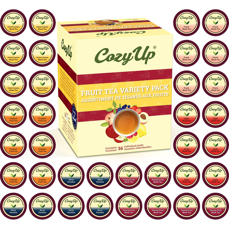 Cozy Up Iced Sweet Fruit Black Tea K-Cup, 36-Count 6 Flavors, Brew Over Ice | Compatible with Keurig Brewer, Guilt-Free Zero Calorie Sweetness,