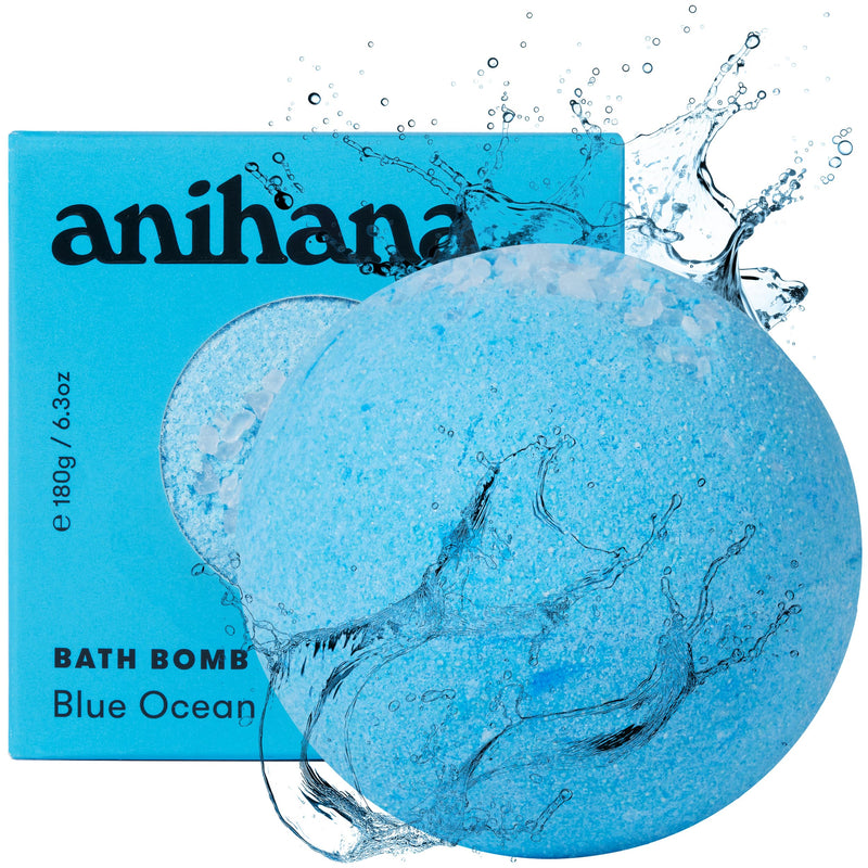 ANIHANA Bath Bomb with Coconut Oil, Paraben Free, Hand-Crafted Luxury Fizzers, Refreshing Blue Ocean Scent, 6.3 oz 1 Count (Pack of 1) Blue Ocean