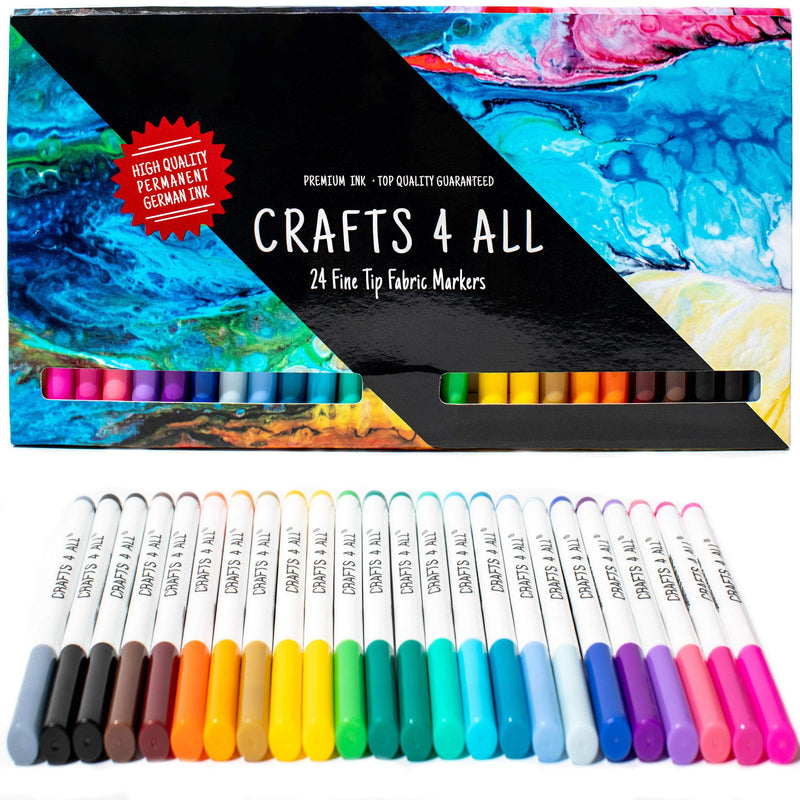 Crafts 4 All Fabric Pens for Clothes - Pack of 24 No Fade, Fabric Markers Permanent for Textile - No Bleed, Machine Washable Shoe Markers for