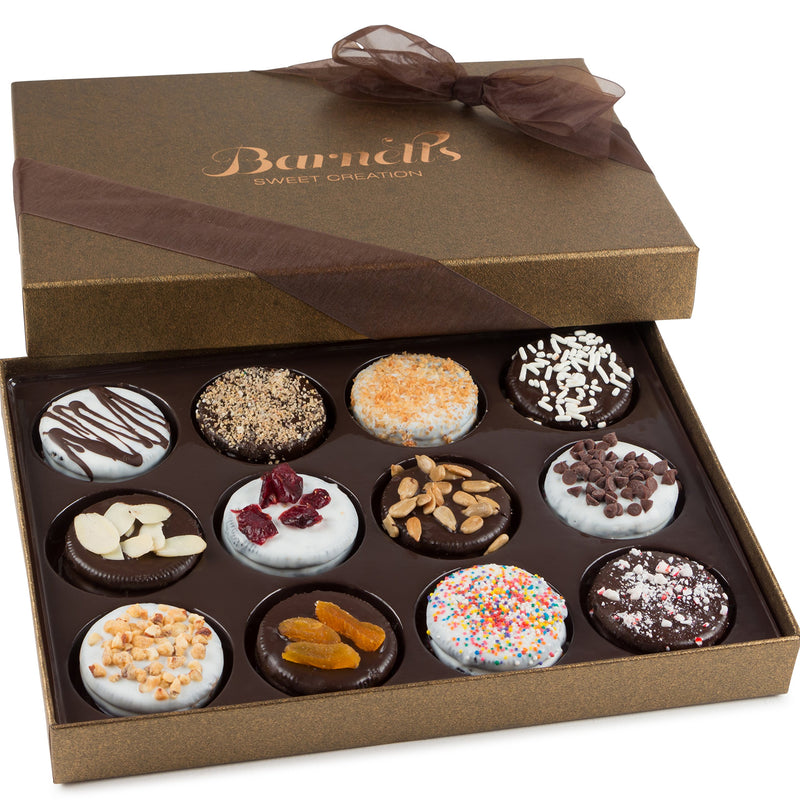 Barnetts Gift Basket, 12 Chocolate Covered Cookies Gourmet Candy Box Baskets for Dad, Men, Husband, Father, Grandfather, Son, Brother, Prime Food