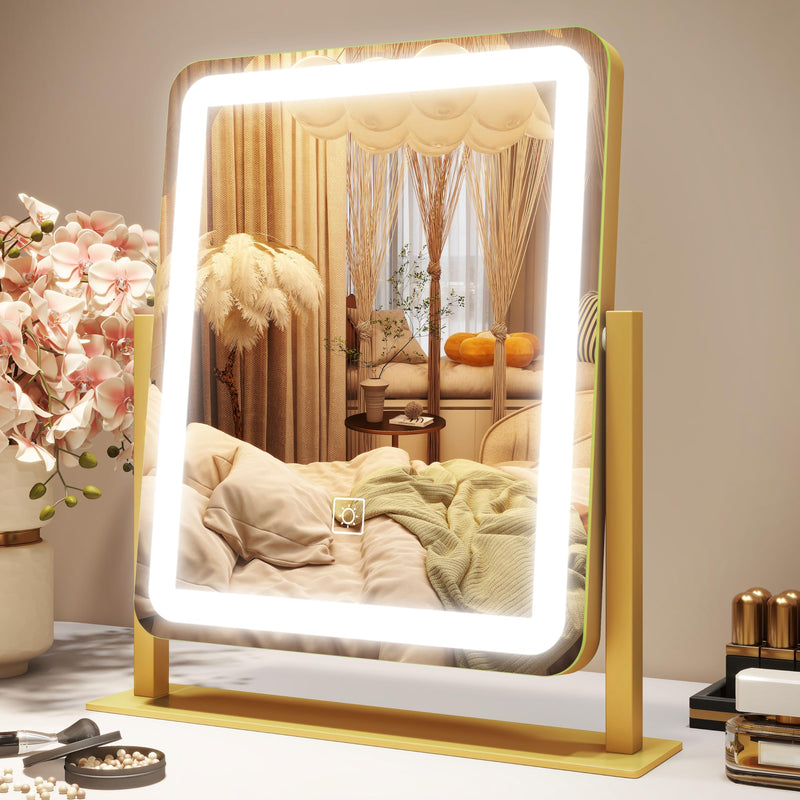 Vanity Mirror with Lights, 12.6"ÃÂ15" LED Makeup Mirror, Lighted Makeup Mirror with Lights, Smart Touch Control Dimmable 3 Modes Light, Lighted up