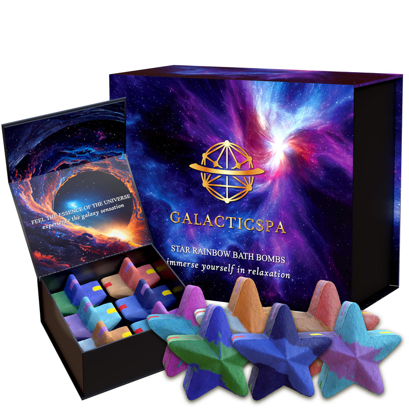 Space Rainbow Star Bath Bombs / 6 X 2.8Oz Luxury Bath Bomb Gift Set/Natural Essential Oils/Colourful Bubble and Non-Staining/Vegan, Cruelty