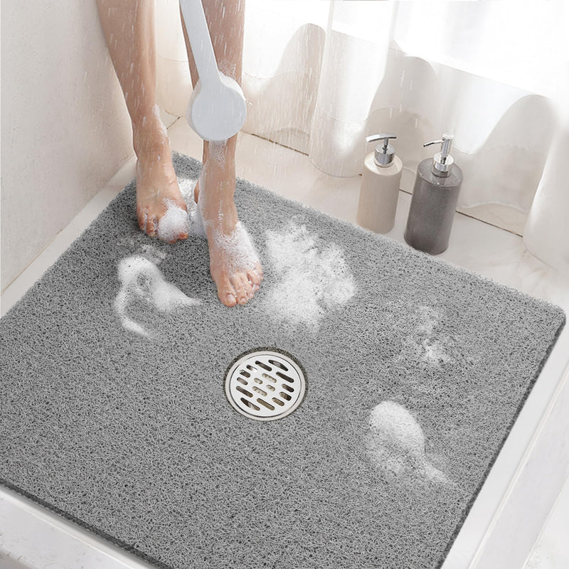 HITSLAM Square Shower Mat, 24 x 24 Inch Non Slip Bath Mat for Tub, Soft PVC Loofah Bathtub Mats with Drain Holes, Quick Drying Bathroom Stall