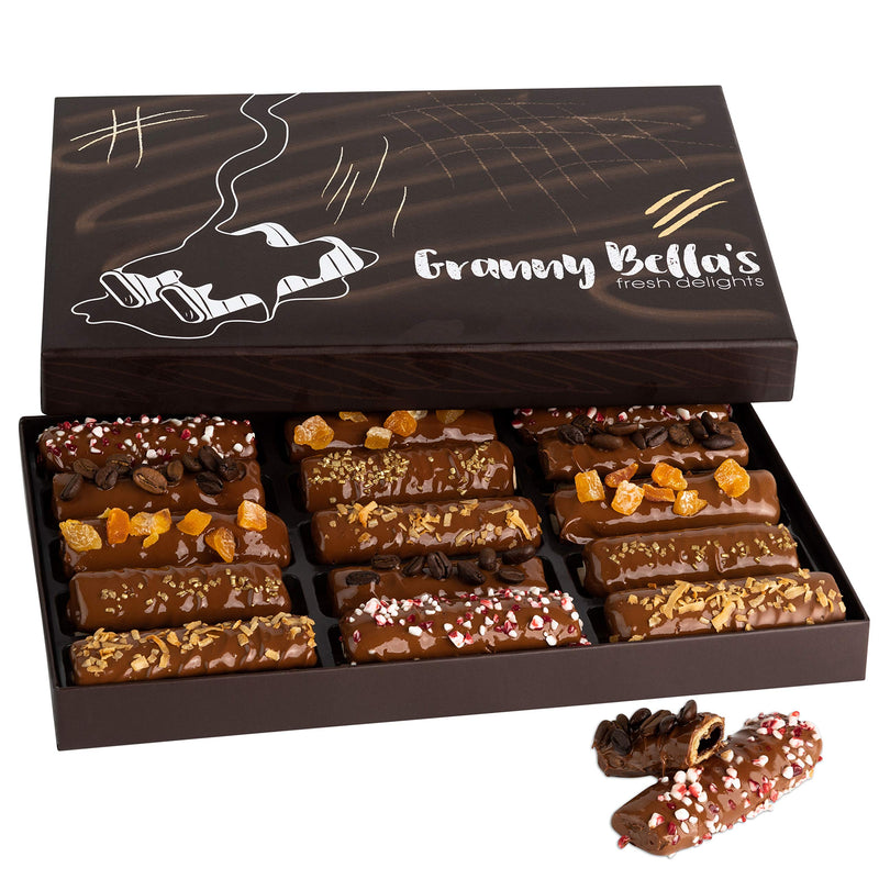 Granny Bellas 15 Chocolate Wafers Gift Baskets, Gourmet Cookies, Candy Gifts Treats for Mother, Mom, Grandmother, Grandma, Wife, Daughter, Women,