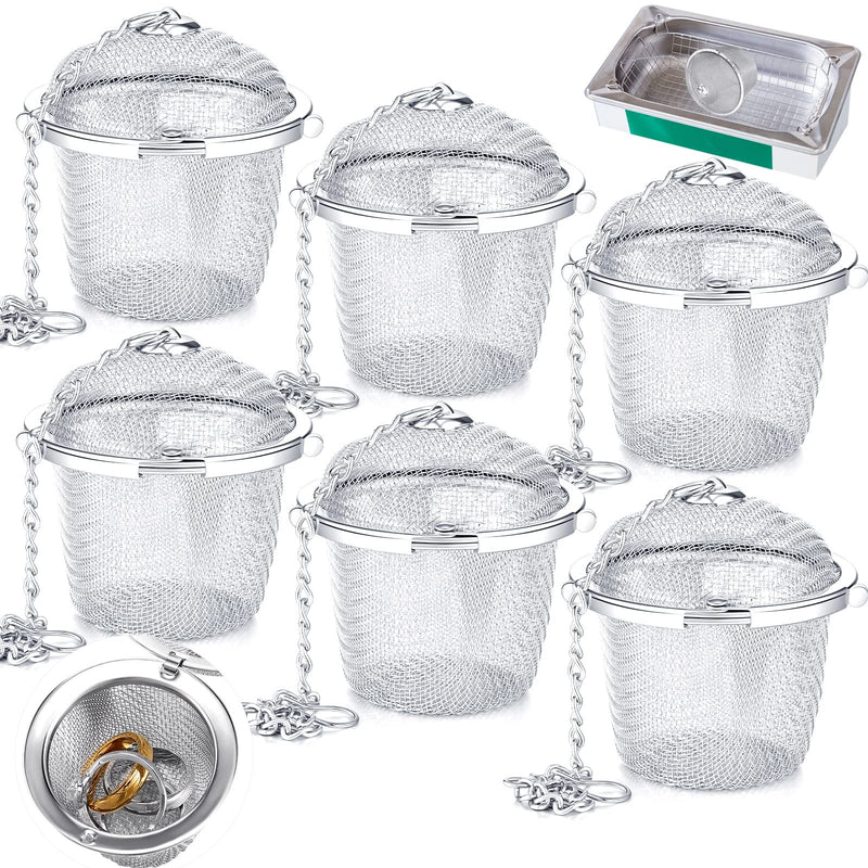 Potchen 6 Pcs Jewelry Cleaner Baskets Stainless Steel Jewelry Steam Cleaner Baskets for Watch Parts Small Items Cleaning Solution with Lock and