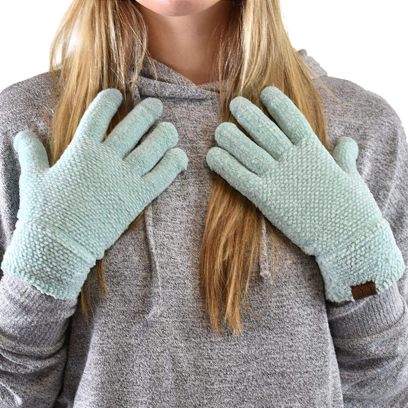 C.C Winter Warm Eco-Friendly Knit Chenille Touchscreen Texting Gloves Mint