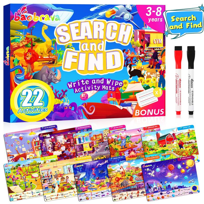 Search and Find Game Books - Flash Cards - Preschool Learning Activities for Kids Age 3-8, Travel Games for or Road Trip Car Airplane, Educational