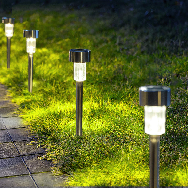 GIGALUMI Solar Pathway Lights, Stainless Steel IP44 Waterproof Auto On/Off Outdoor LED Solar Landscape Lights for Garden, Yard, Patio, Path and