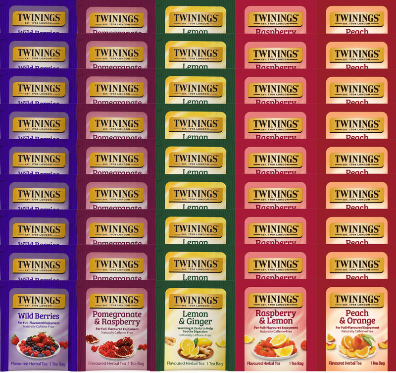 Twinings Fruity Herbal Caffeine- Free Tea Bag Sampler Variety (Pack of 45) â Perfect Gourmet Gift Set