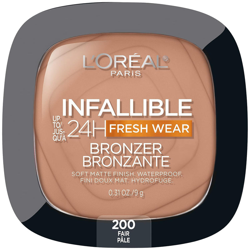 L'Oreal Paris Infallible up to 24H Fresh Wear Soft Matte Longwear Bronzer. Waterproof, Heatproof, Transfer, Humidity and Sweatproof, Fair, 0.31 Oz