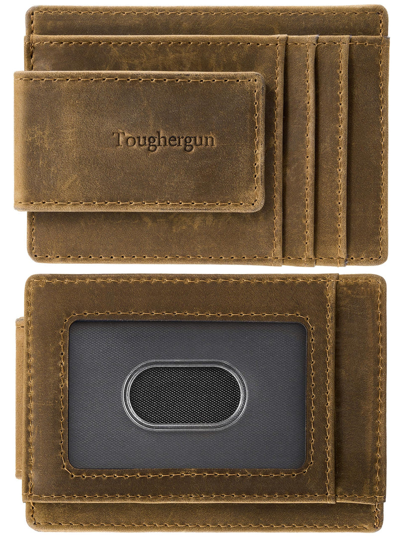 Toughergun Slim Wallet for Men RFID Blocking Money Clip, Minimalist Front Pocket Credit Card Holder, Magnetic Thin Mens Wallets with ID Window