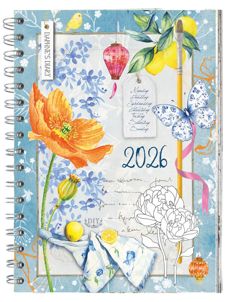 Daphne's Diary Daily Planner Journal 2026 | Everyday Agenda with Creative Designs, Fold-Out Montly Overviews, Shopping Lists | Decorative Weekly