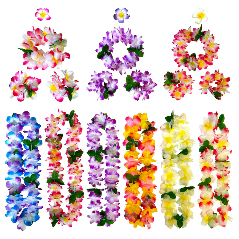 GoodUping 18 Counts Hawaiian Leis, Flower Hair Clip, Headbands and Wristbands, Perfect Luau Party Supplies for Summer Beach Vacations, Essential