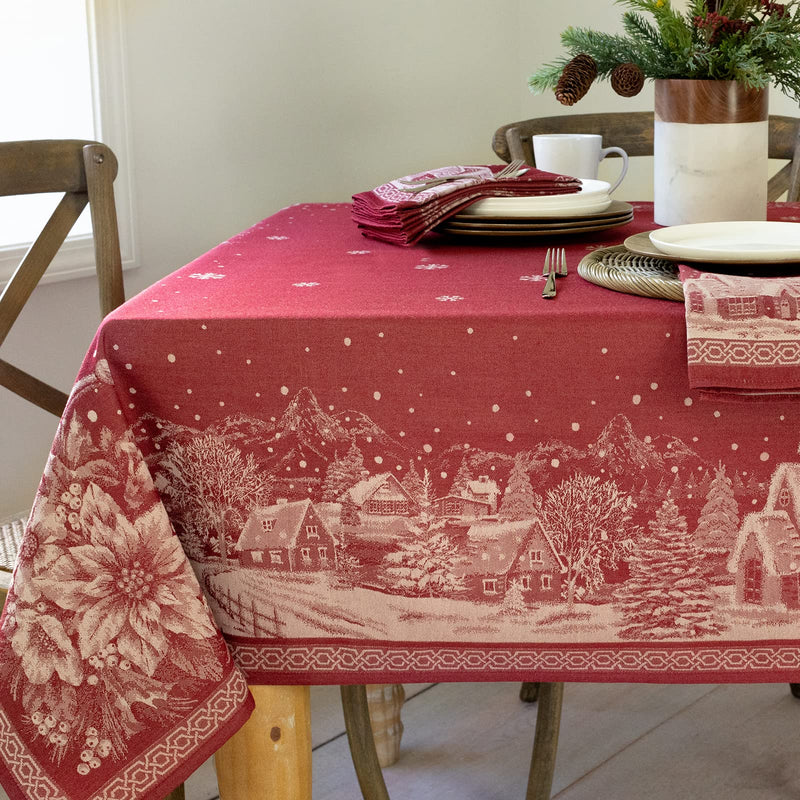 Benson Mills Engineered Jacquard Heavyweight Fabric Table Cloth, Holiday, Winter, and Christmas Tablecloth (Christmas Story, 60" x 140"