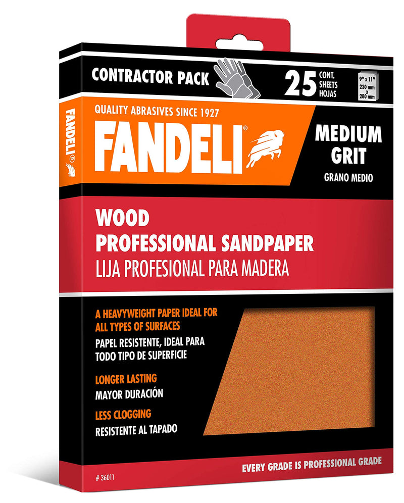 Fandeli |Wood Sanding Paper | Medium Grit | 25 Sheets of 9'' x 11'' | Perfect for Sanding Wood | Hand Sanding | Orbital Sanders 25 medium grit