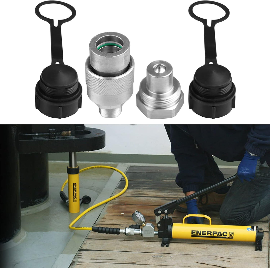 3/8" Hydraulic Quick Coupler Set Replaces Enerpac C-604,Connect and Disconnect under 10,000 PSI Pressure, with 2 Dust Caps