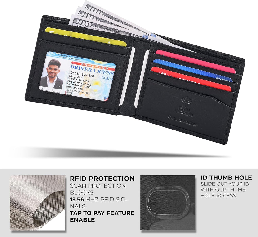 Slim Leather Wallet for Men - RFID Wallets Credit Card Holder Ultra Thin Gift for Mens, Front Pocket Minimalist Design