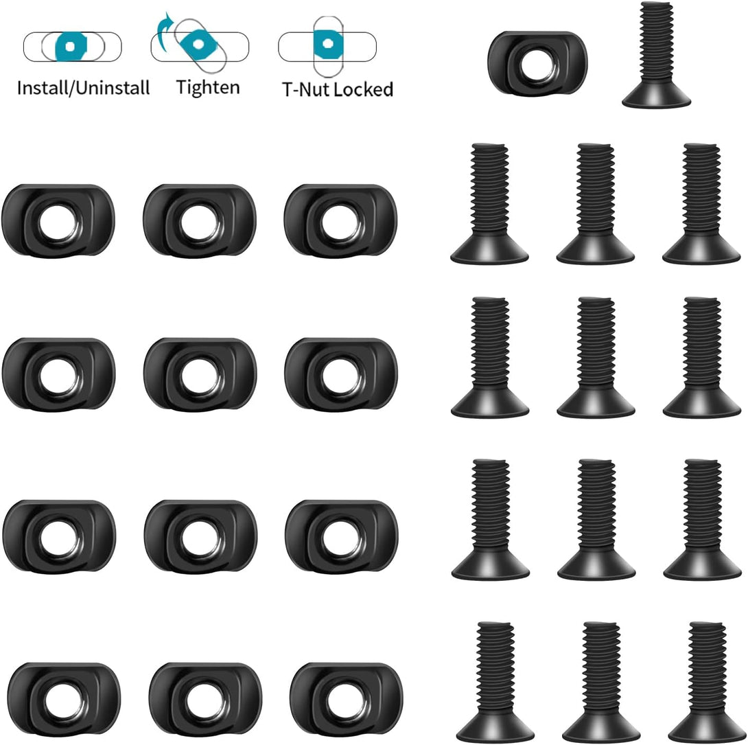 6 Pack Single Mloc Picatinny Rail Set for Mlock 3 5 7 9 11 13 Slots with 13 T-Nuts & Screws, 3 Allen Wrench - Black