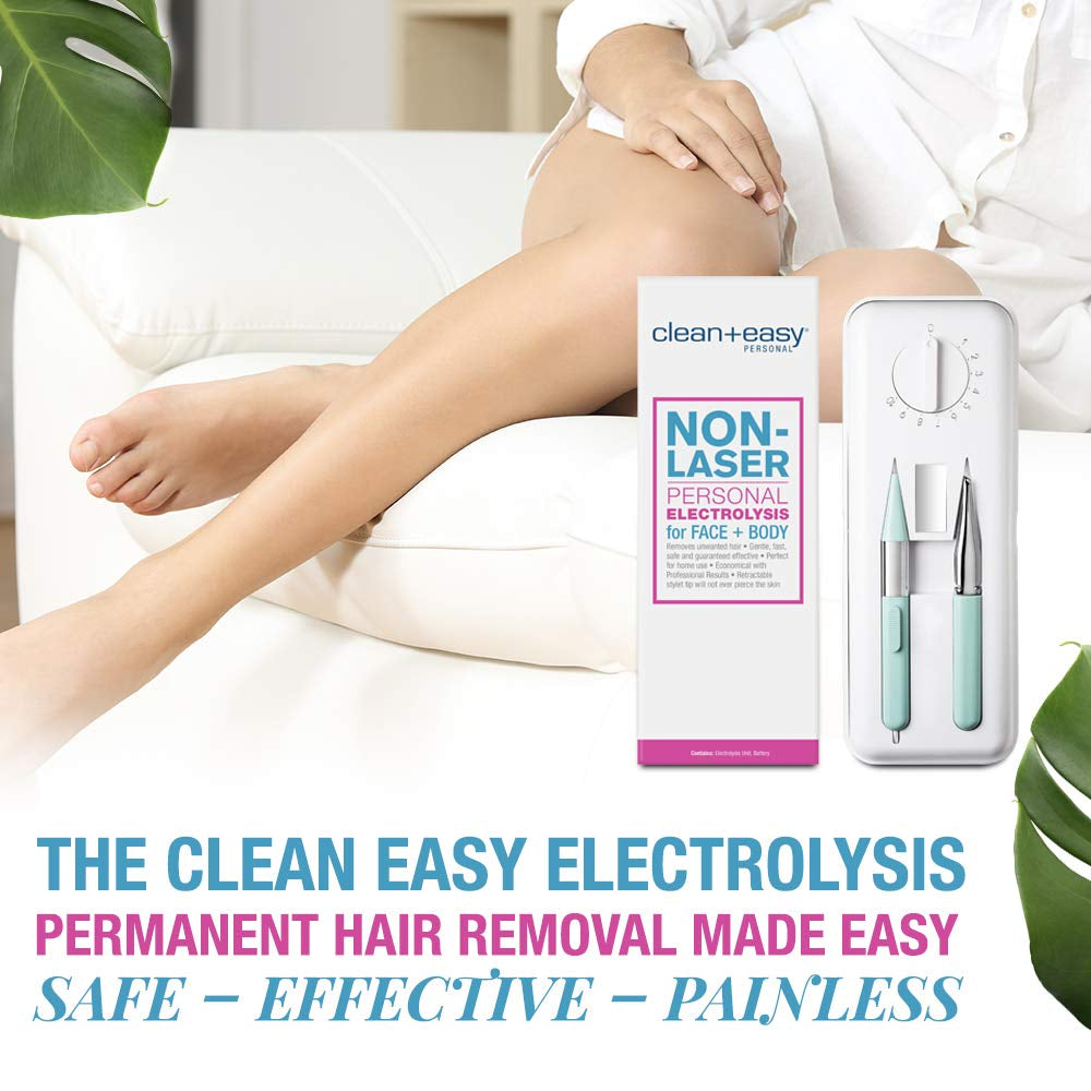 Clean + Easy Non-Laser Personal Electrolysis Device - Permanent Hair Removal for Face and Body, Battery Operated, Painless and Convenient Home Treatment