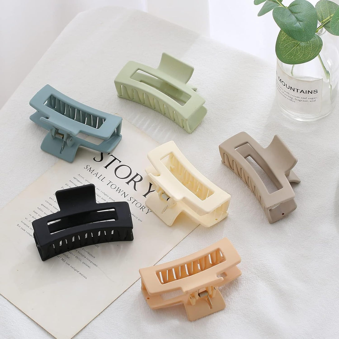 6 Pack Square Claw Clips, Hair Claw Clips for Women Girls, 3.5" Medium Non-Slip Hair Clips, Rectangular Claw Hair Clips, Matte Hair Claws Strong Hold Jumbo Claw Clip for Thin Hair, Christmas Gifts