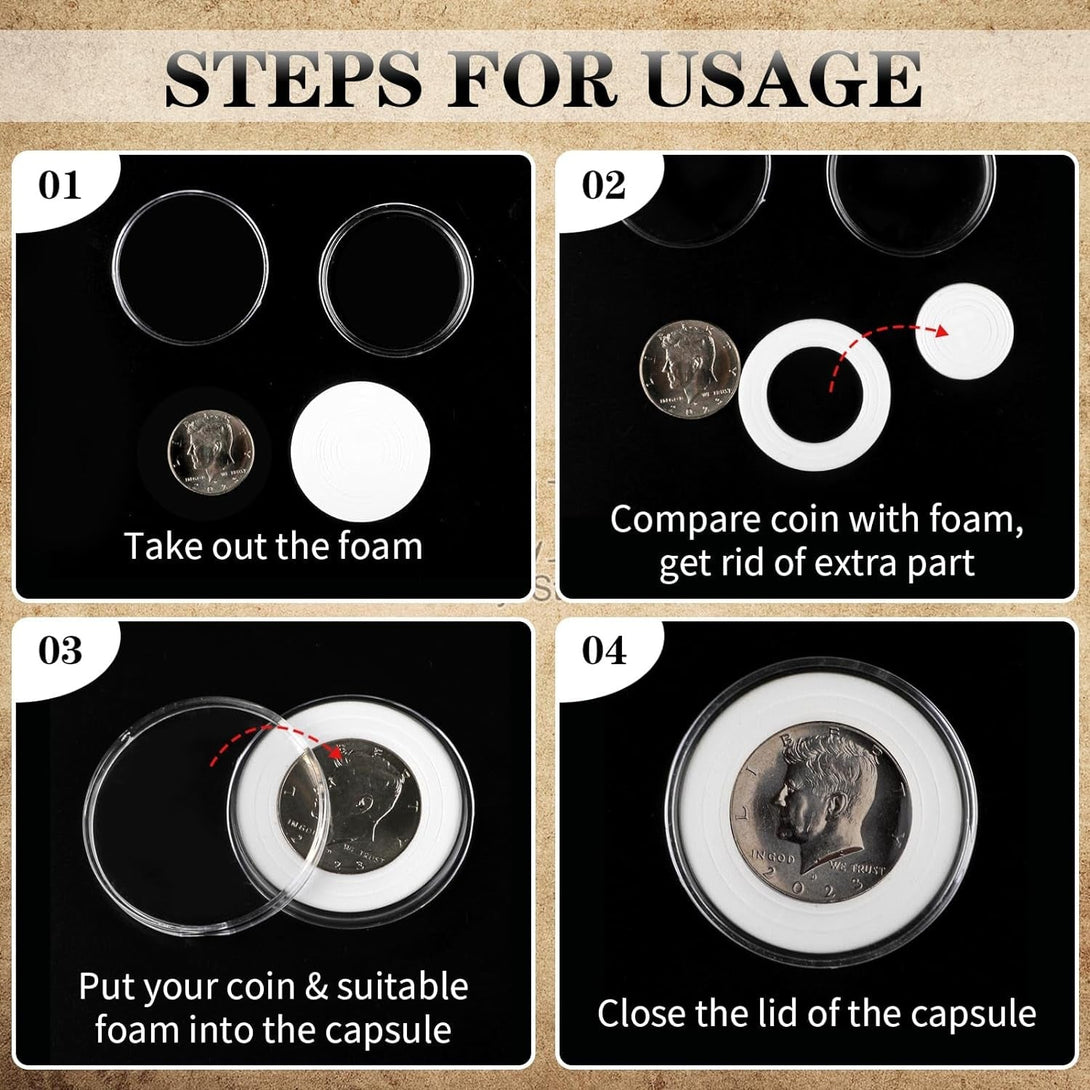 63PCS Silver Dollar Coin Holder, Clear Coin Capsules, Coin Holders for Collectors, Plastic Coin Case for Morgan Silver Dollar, Coin Protectors with Adjustable Gasket (17/20/25/27/30/33/38/40Mm)