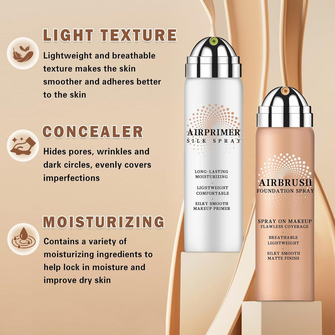 Airbrush Foundation Makeup with Primer,Breathable Blendable Foundation Full Coverage with Anti-Aging Ingredients for Smooth Radiant Skin (01 Natural)