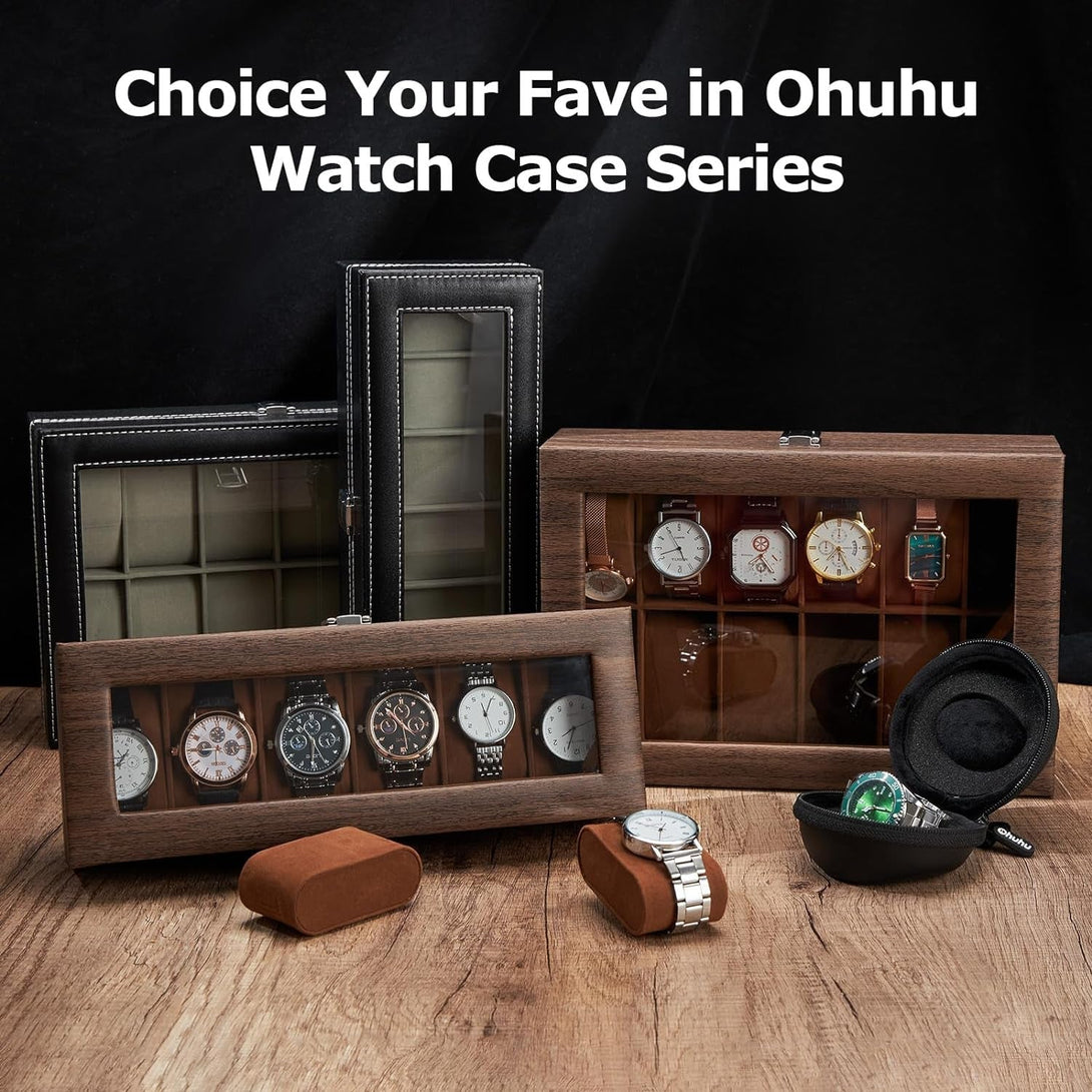 Ohuhu Watch Travel Case for Men Portable Single Watch Box and Storage Organizer for Wristwatches and Smart Watches Heightened Version up to 56Mm Men Women for Lover Fathers Day