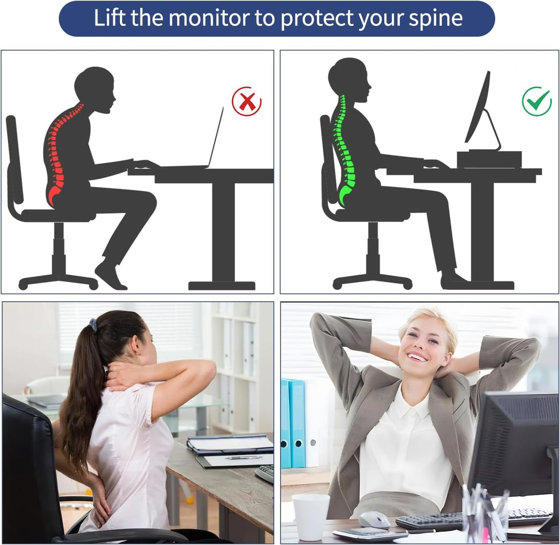 AUPSEN 2 Tier Computer Monitor Stands with Drawer and 2 Pencil Holder, Metal Monitor Stand Monitor Riser, Computer Desk Organizer and Accessories for Laptop, Computer, Printer, Office Supplies(Black)