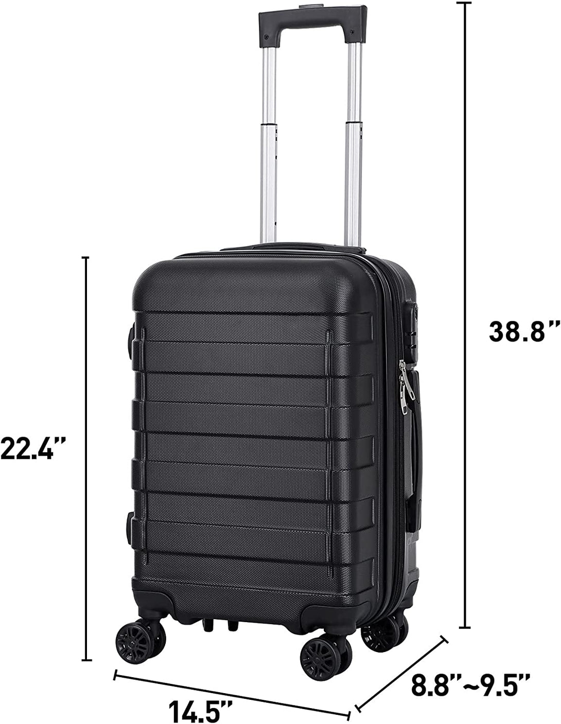 SUPER DEAL 21 Inch Hardside Expandable Carry on Luggage with Spinner Wheels, Lightweight Suitcase Durable Rolling Luggage for Business Trips and Travel, Height Adjustable Handle and Side Feet, Black