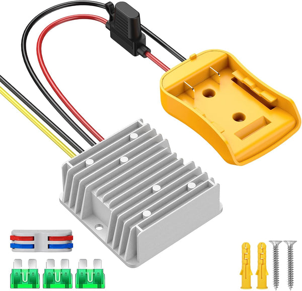 20V to 12V Step down Converter for Dewalt 20V Power Wheels Battery Adapter, DC 12V 20A 240W Buck Converter Regulator with 30A Fuse & Wire Terminal