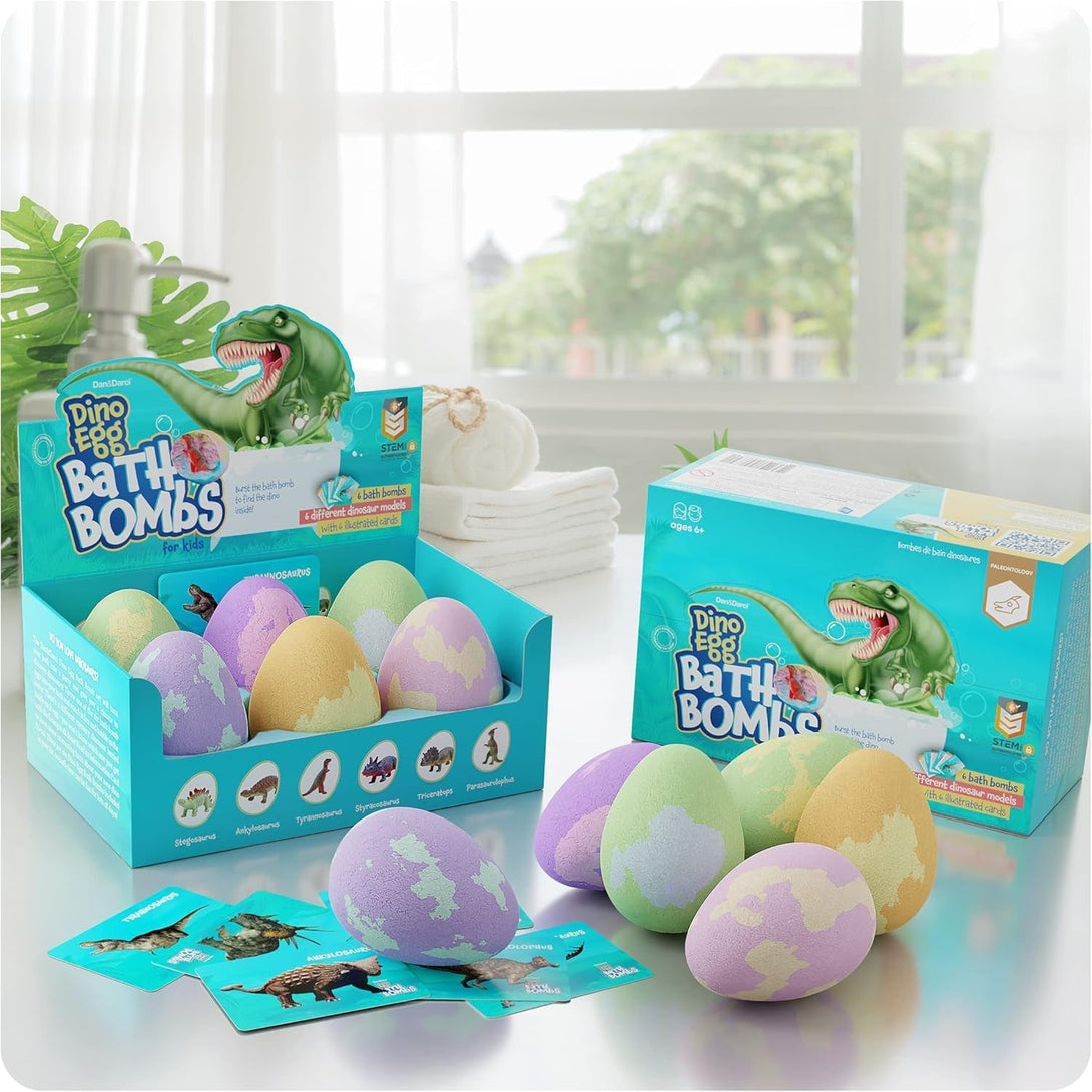 Dino Egg Bath Bombs for Kids - Kid Baths Bomb with Surprise inside - Dinosaur Toys Gift for Boys and Girls Ages 6 7 8 Years Old Gifts - Fun Educational Toy Fizzy - Basket Stuffers